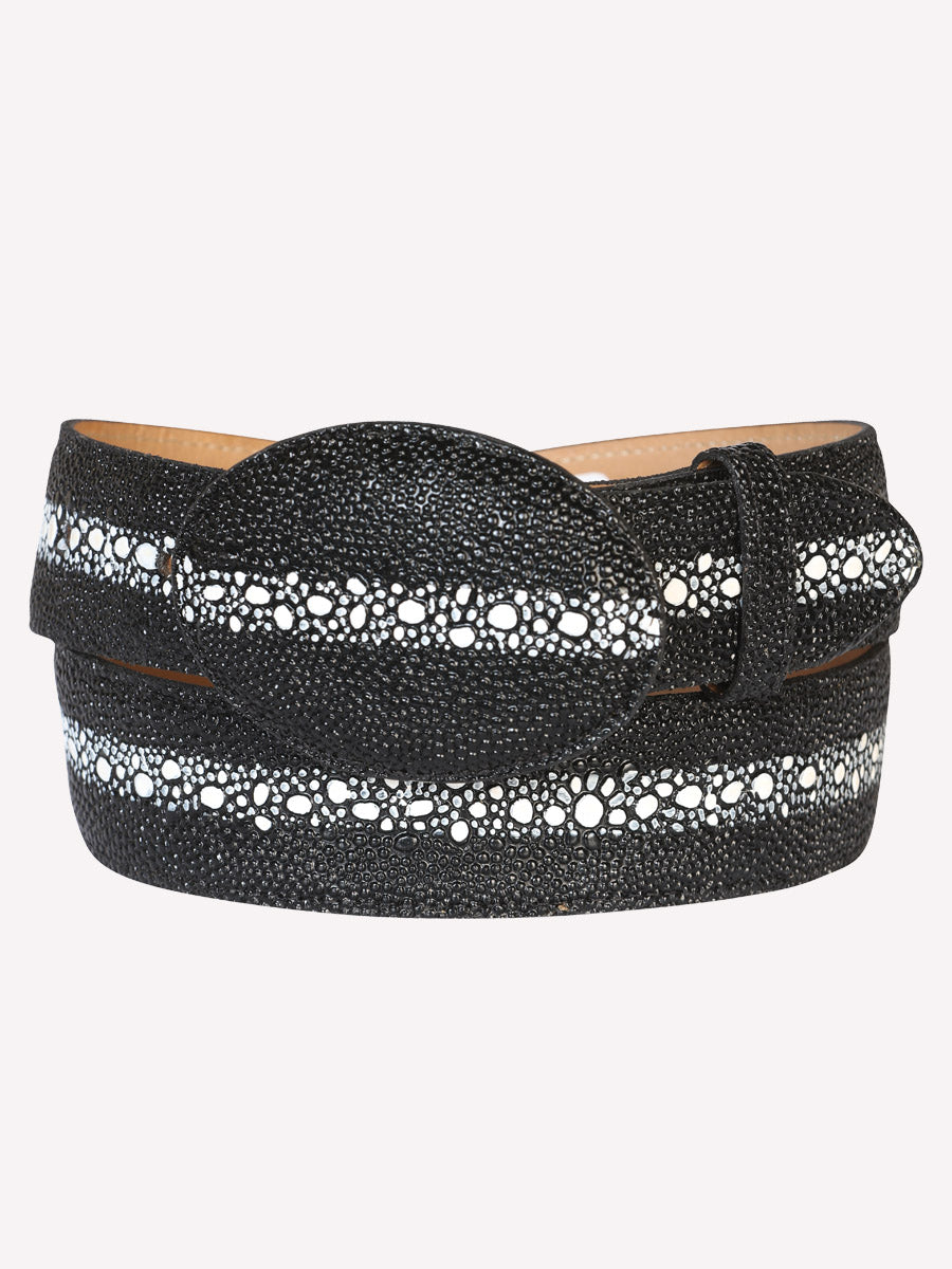 Cinturón vaquero para hombre de piel con estampado de raya - Negro P/C 10140