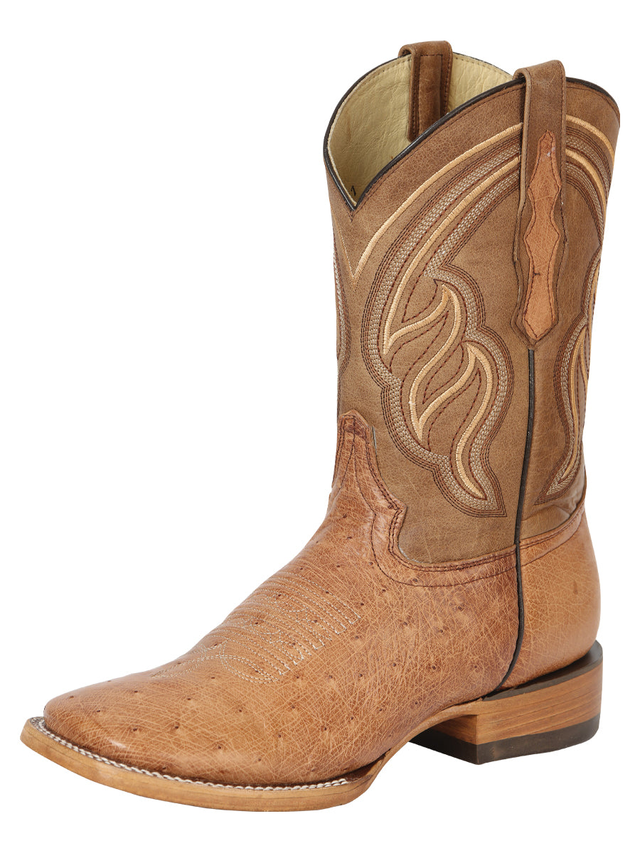 El General Men's Exotic Ostrich Belly Western Boots - Brandy Bruciato 43516