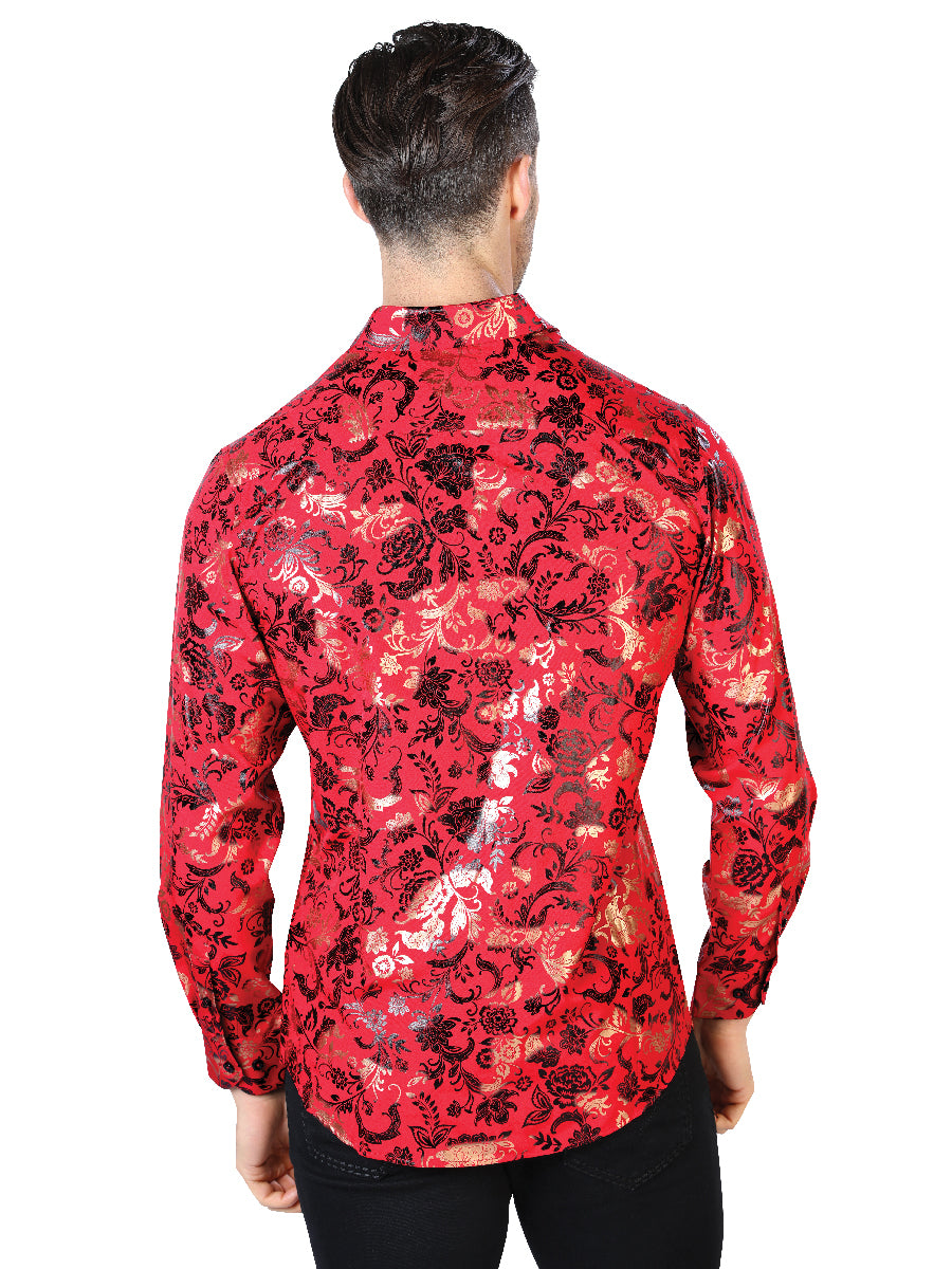 Red And Gold Casual Long Sleeve Shirt 44031