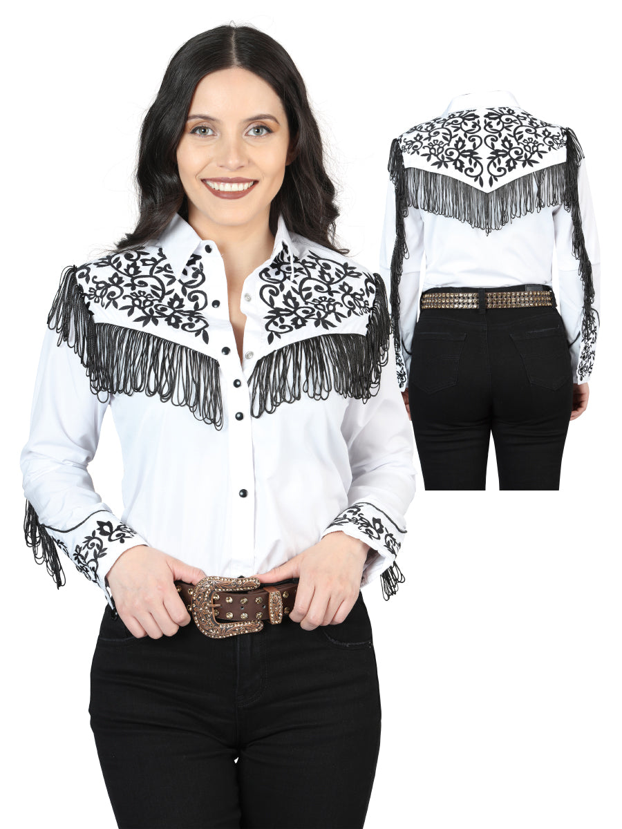 Blusa blanca bordada con flecos para mujer, estilo occidental, 44182