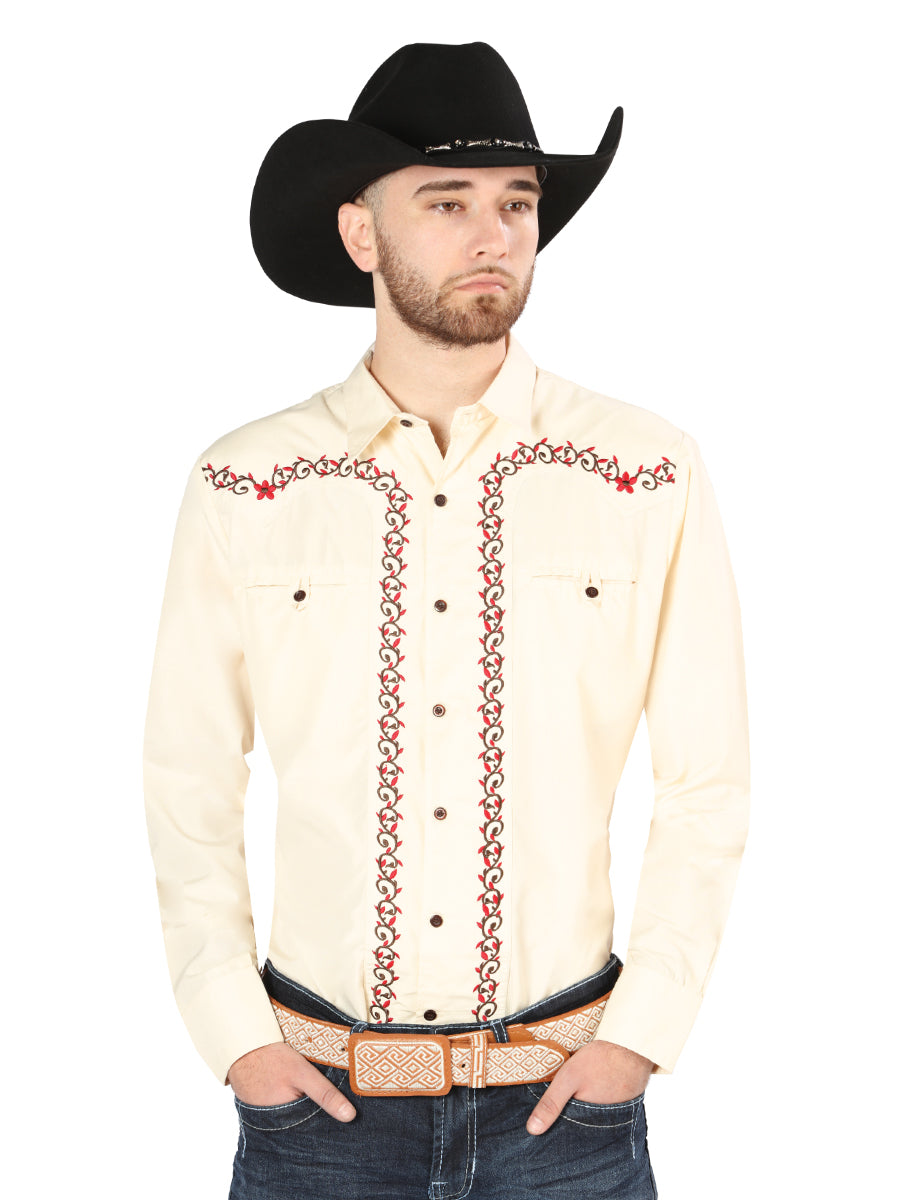 El General Embroidery Western Shirt Beige/Red 44201