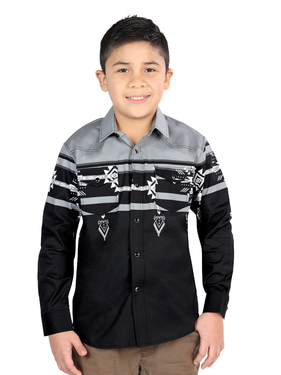 Camisa informal de manga larga de El General, negra/gris, 44467