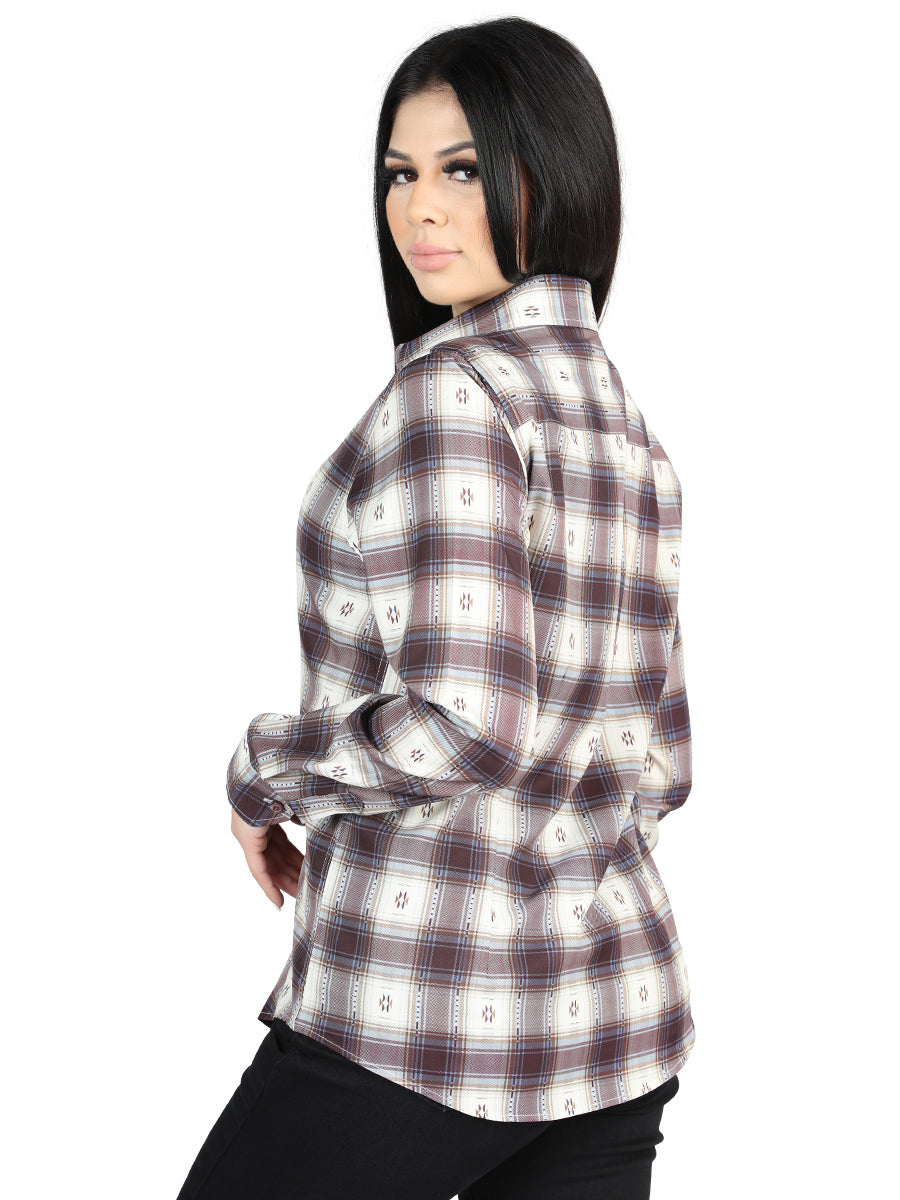 El General - Casual Long-Sleeve Shirt - Beige/Burgandy 44730