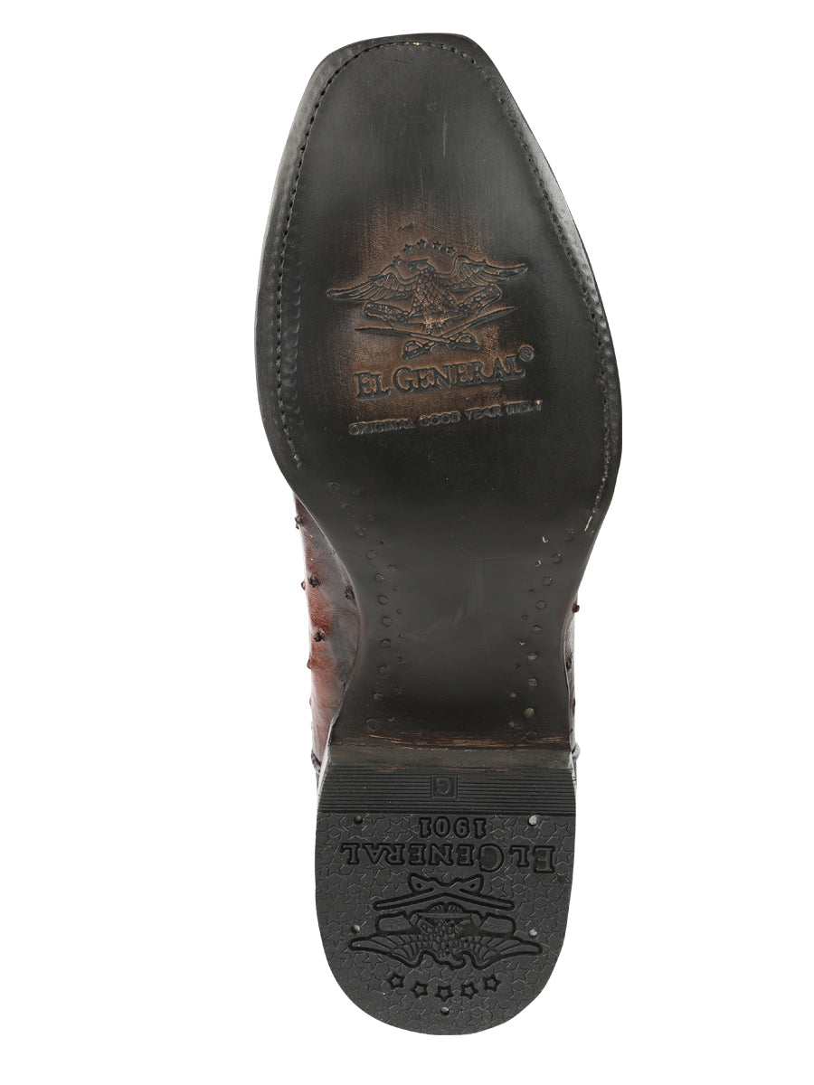 Botas vaqueras de piel de avestruz exótica para hombre El General - Marrón 45516