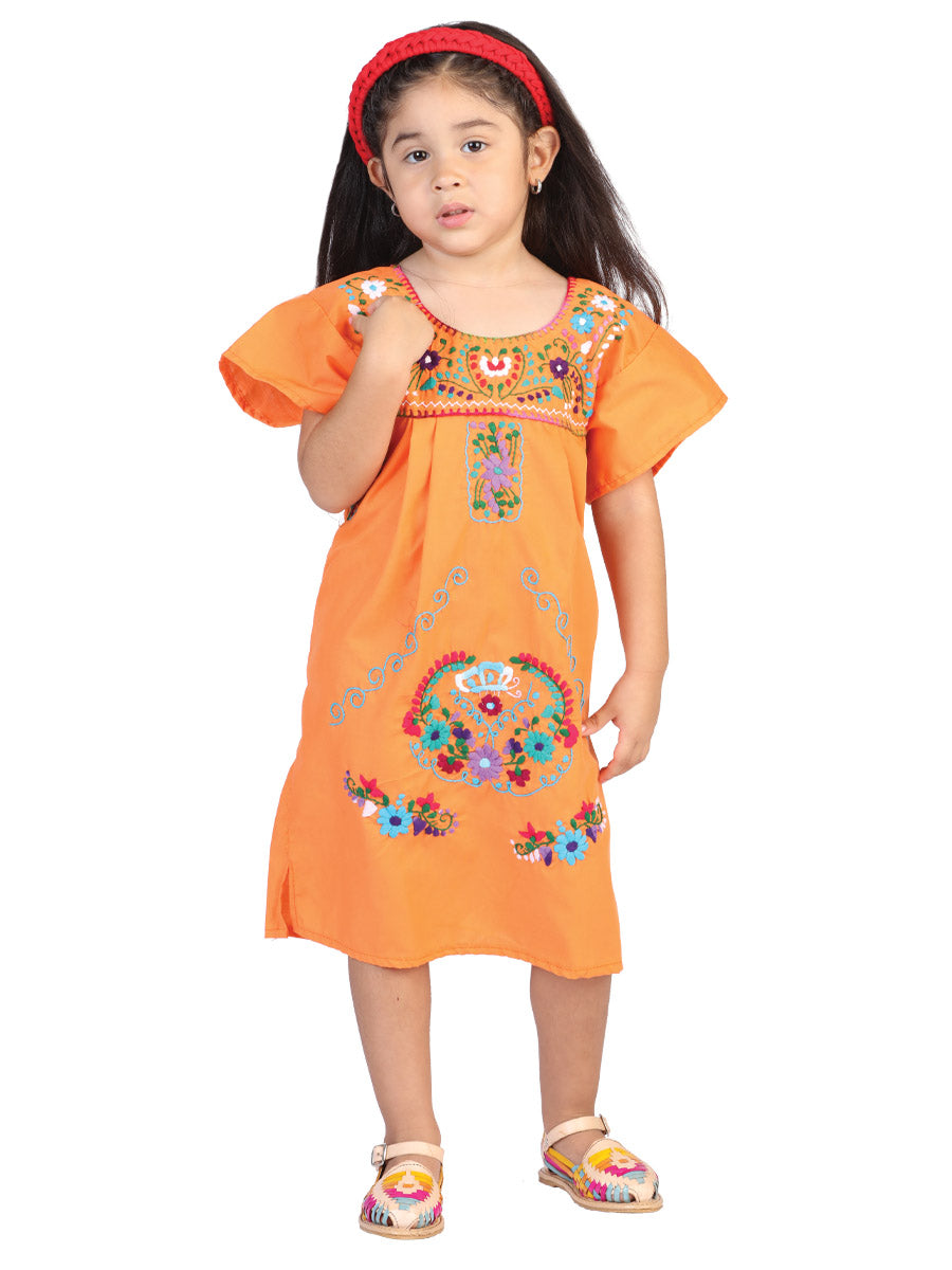 Artisanal Embroidered Dress 50% Cotton, 50% Polyester Orange 601621