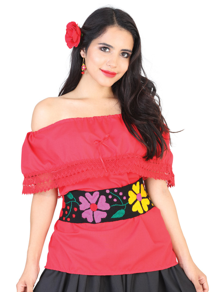 Mexican Artisanal Blouse 50% Cotton, %50 Polyester Red 602094