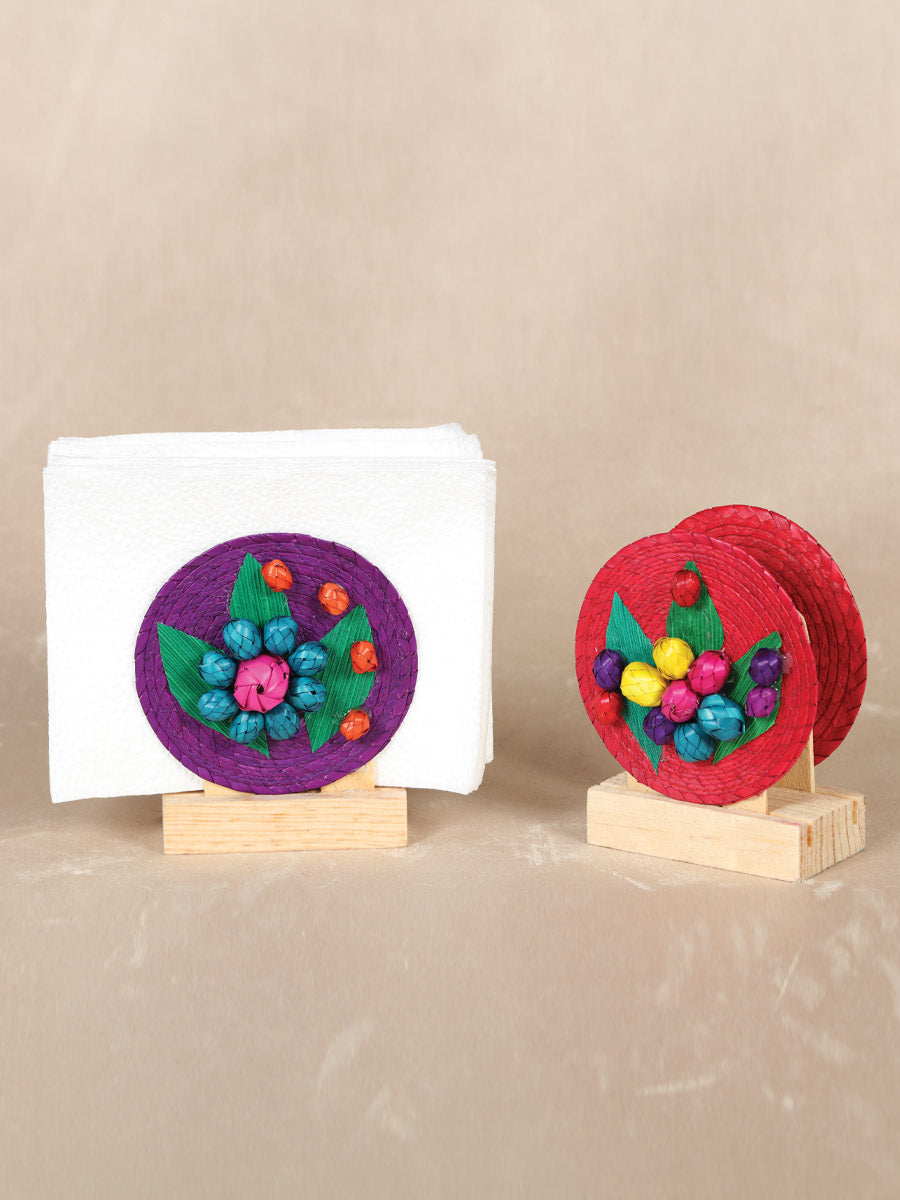 Artisanal Decorative Napkin Holder 100% Palm Leaf Multicolor 602137
