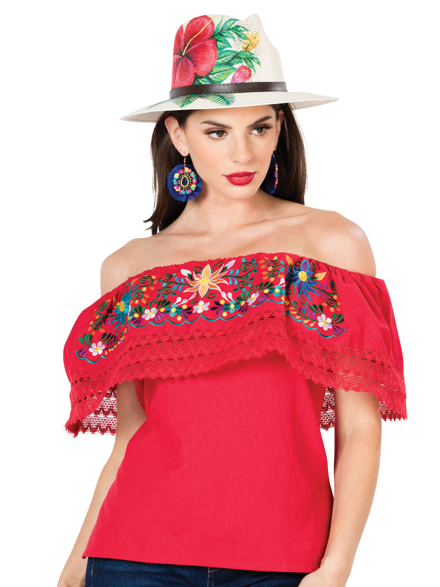 Blusa Bordada Artesanal 100% Algodón Roja 603052