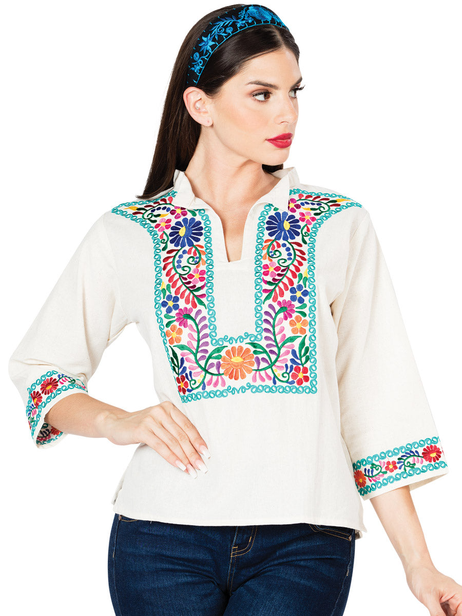 Blusa Bordada Artesanal 100% Algodón Beige 603060