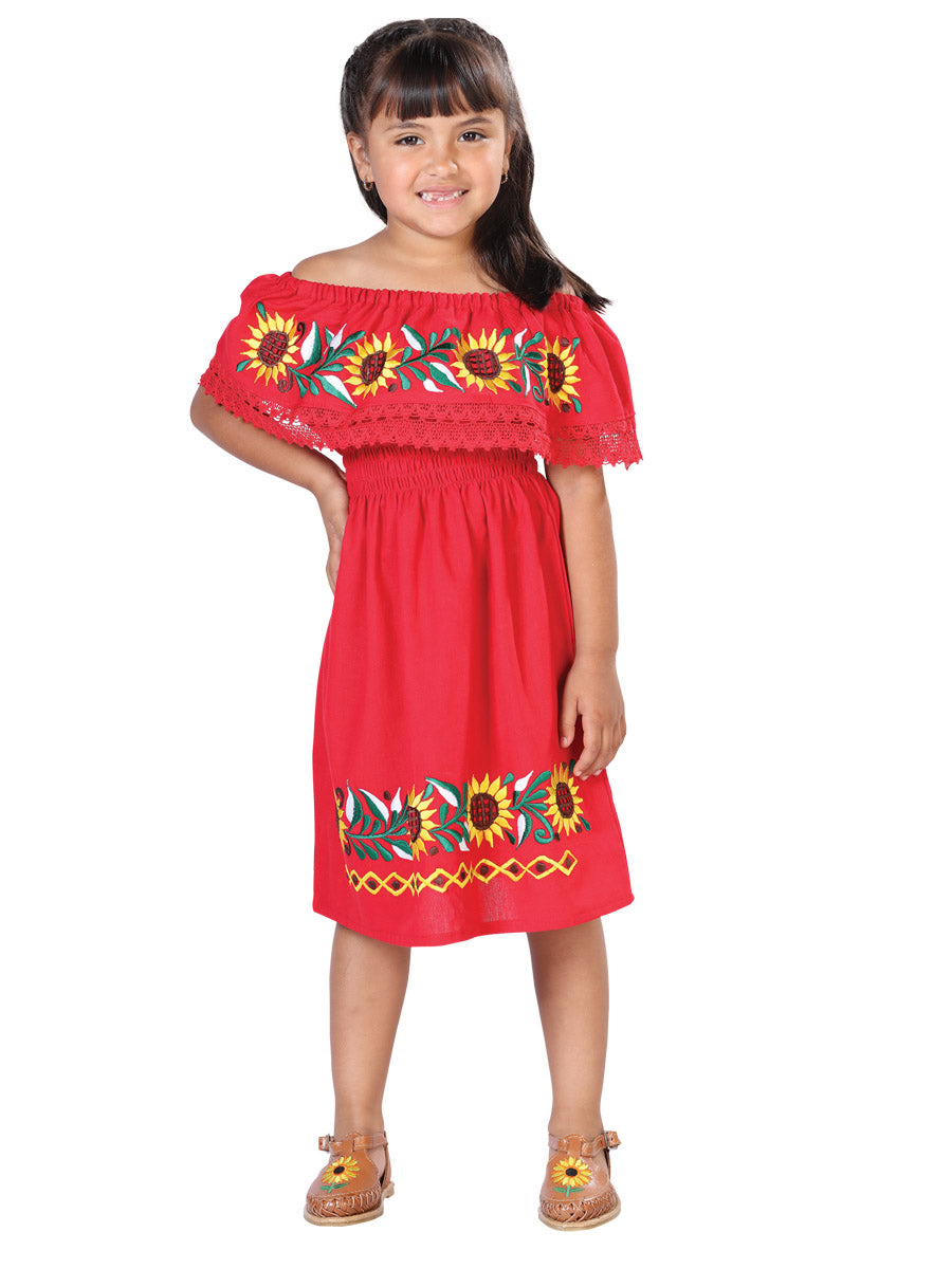 Vestido Bordado Artesanal 100% Algodón Rojo 603086
