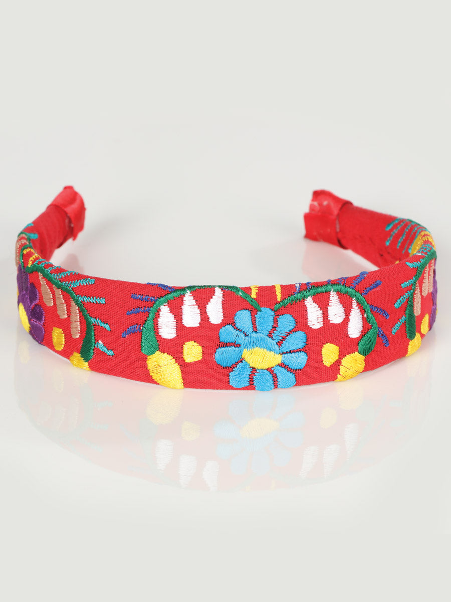 Diadema bordada artesanal 100% algodón rojo 603106