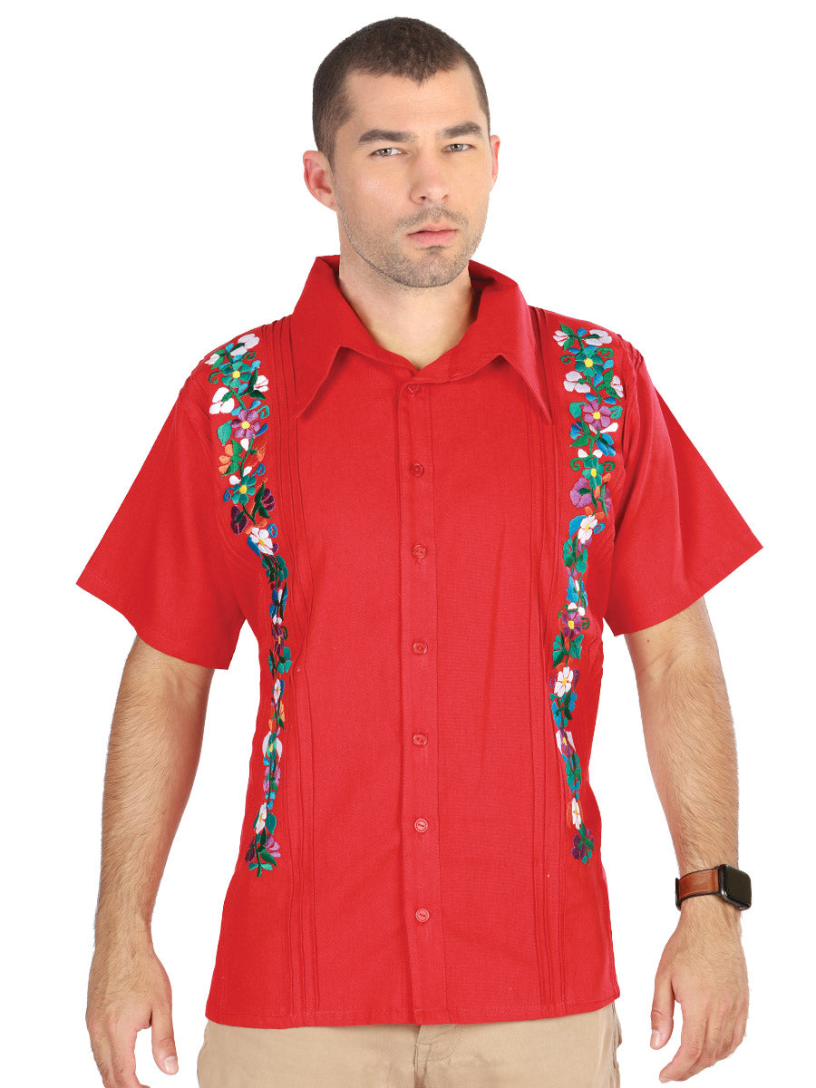 Guayabera Mexicana Bordada 100% Algodón Roja 603111