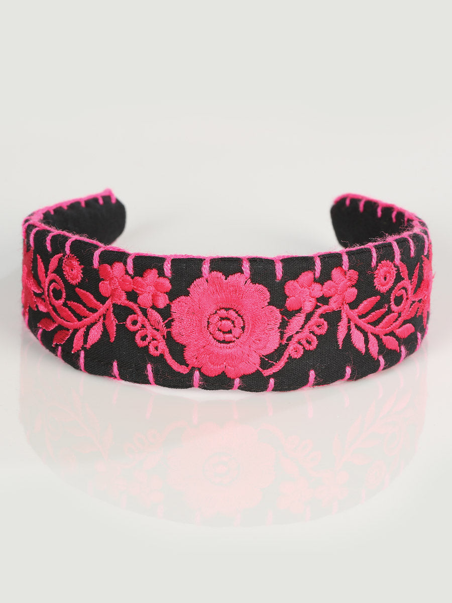 Diadema Bordada Artesanal 100% Algodón Fucsia 603118