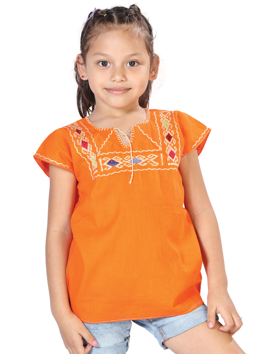 Blusa Bordada Artesanal 100% Algodón Naranja 603597