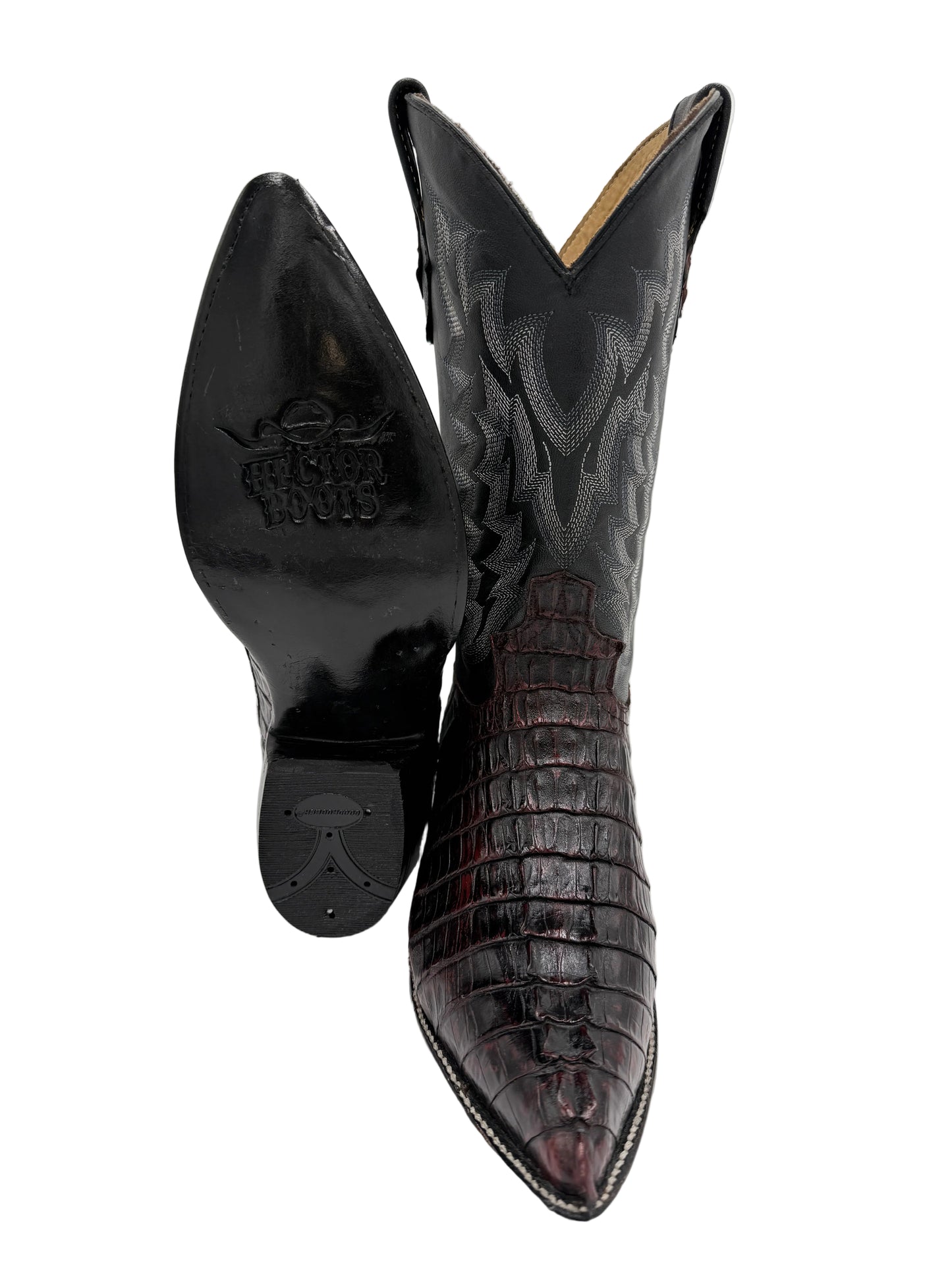 Men’s Exotic Caiman Tail Cowboy Boots – Black Cherry| Handcrafted Exotic Leather | Hector Boots