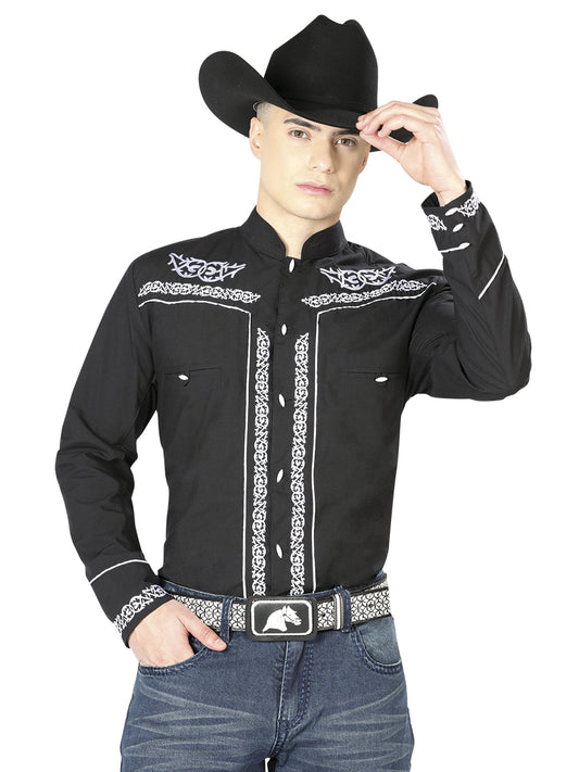 Mens El Señor de los Cielos Charro Embroidery Shirt Black/White  40782