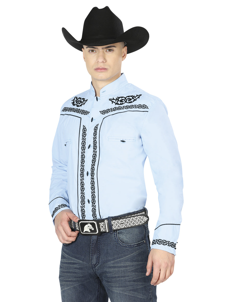 Mens El Señor de los Cielos Charro Embroidery Shirt Blue/Black  40785