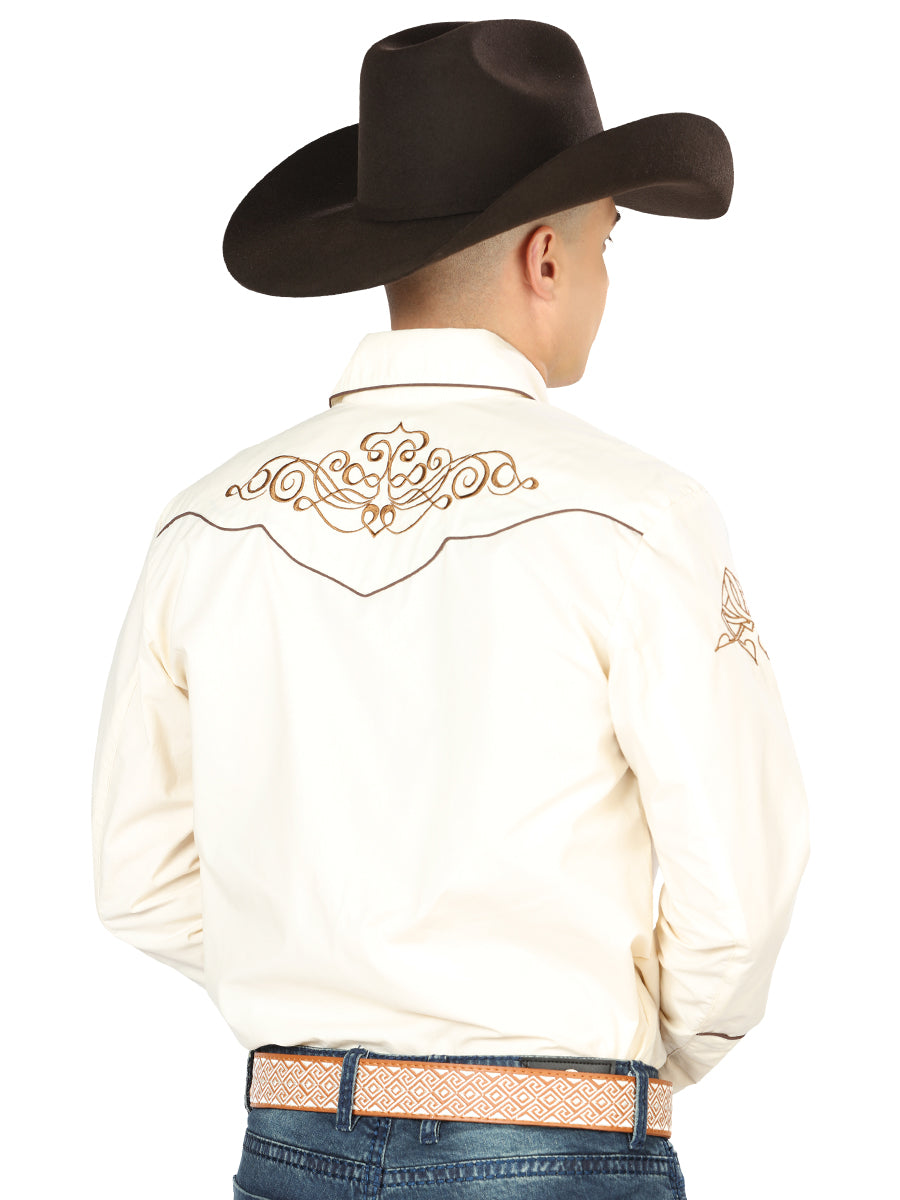 El General Embroidery Western Shirt Beige/Gold 40986