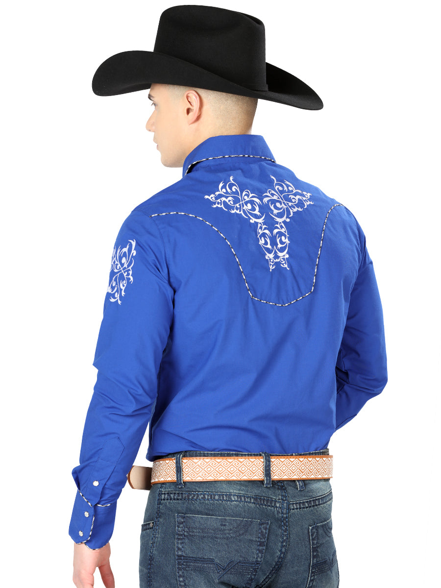 El General Embroidery Western Shirt Royal Blue/ White 40993