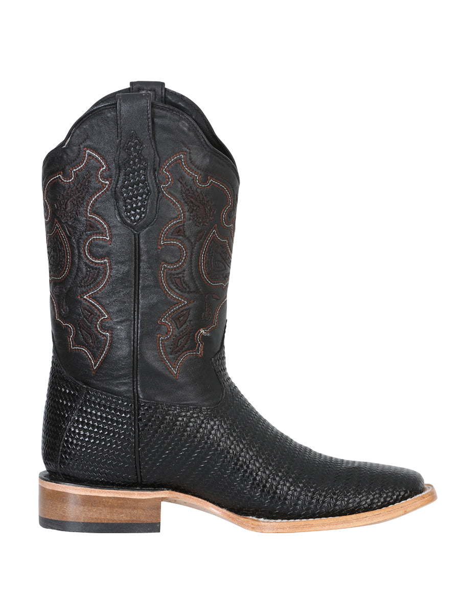 El General Men’s Rodeo Boot - Embossed Woven Leather - Black  41790