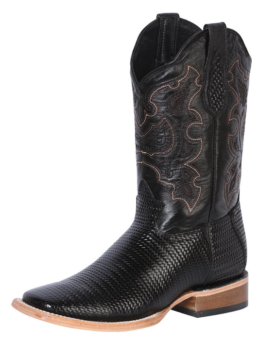 El General Men’s Rodeo Boot - Embossed Woven Leather - Black  41790