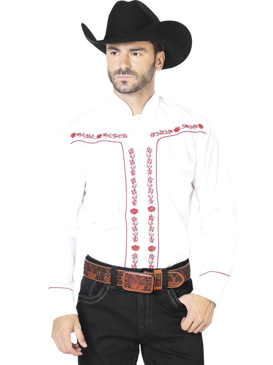 Mens El Señor de los Cielos Charro Embroidery Shirt White/Red  42922
