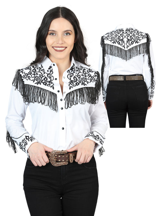 Womens Fringe White Embroidered Western-style Blouse 44182