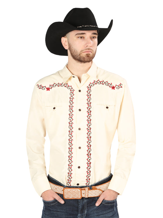 El General Embroidery Western Shirt Beige/Red 44201