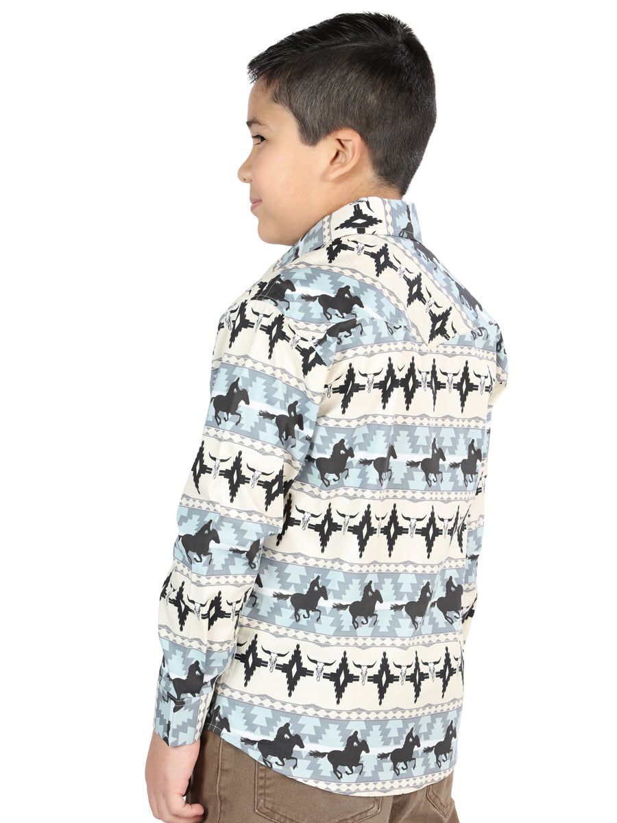 Casual Long-Sleeve Shirt by El General Blue 44494