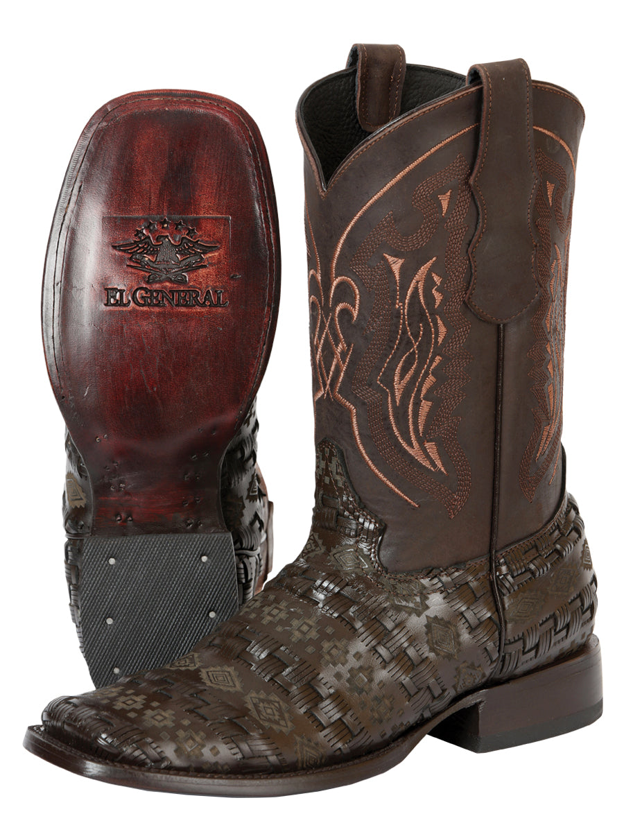 El General Men's Rodeo Boots Grecas Design - Brown 45014