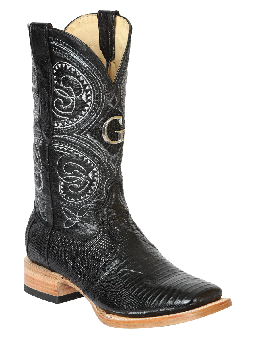 El General Men's Exotic Lizard Rodeo Cowboy Boots - Black 45069