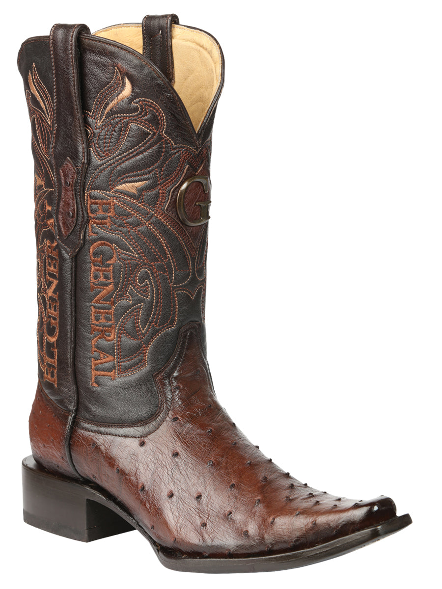 El General Men's Exotic Ostrich Leather Cowboy Boots - Brown  45076
