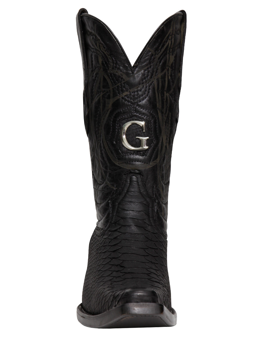 El General Men's Exotic Python Leather Cowboy Boots - Black  45087
