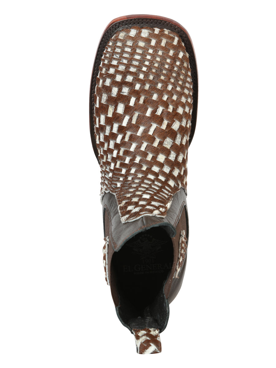 El General Men’s Rodeo Ankle Boots  Woven Hair-On Leather -  Brown/White 45176