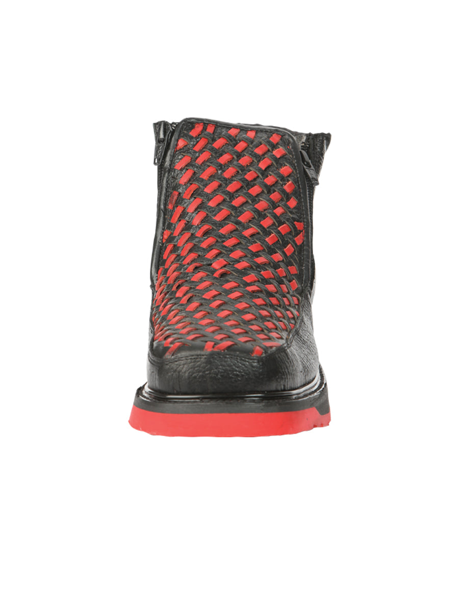 El General Men’s Ankle Boots with Zipper - Black/Red Petatillo  Leather 45402