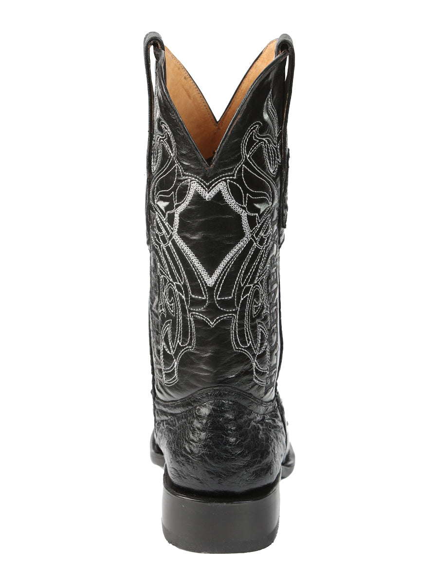 El General Men's Exotic Ostrich Leather Cowboy Boots - Black  45515