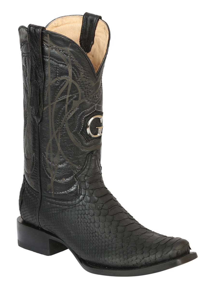 El General Men's Exotic Python Leather Cowboy Boots - Black  45523