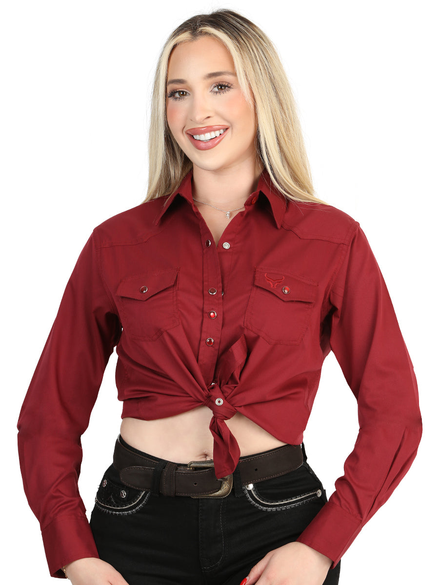 El General Women’s Long Sleeve Western Shirt - Burgundy Stretch  45622
