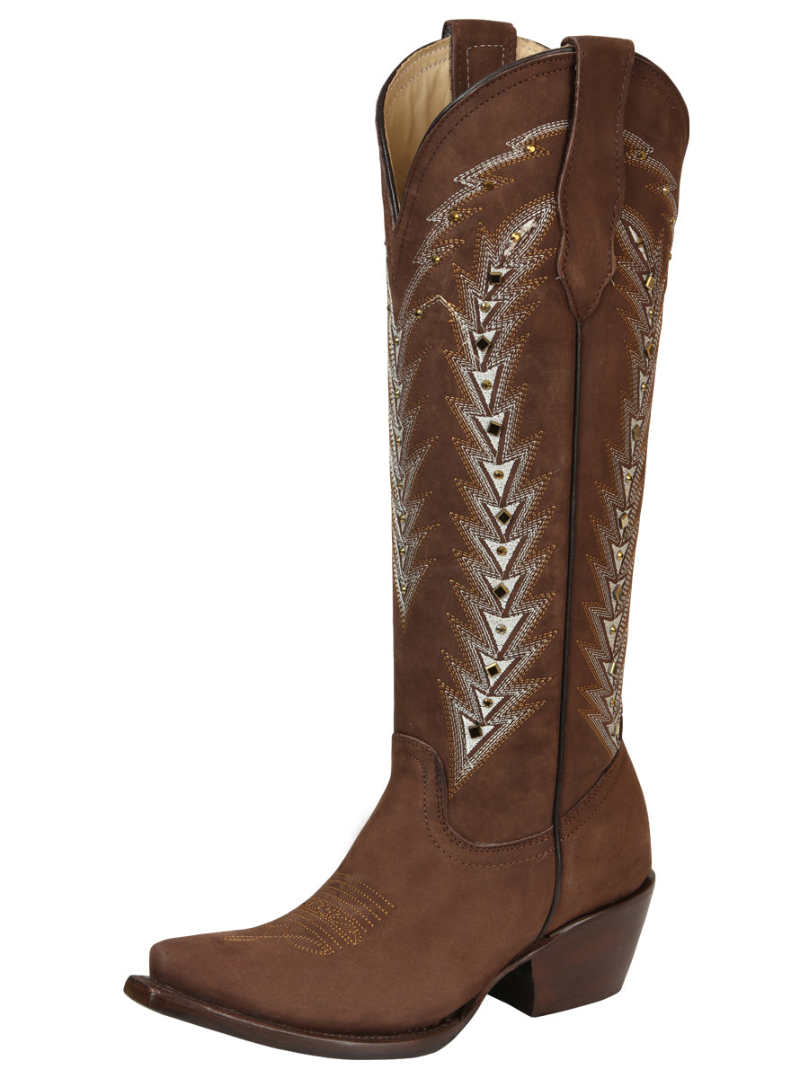 El General Women’s Embroidered Western Boots - Brown 45788