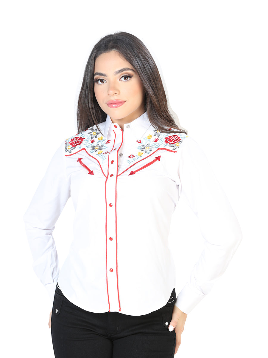 Womens White Embroidered Western-style Blouse 126686