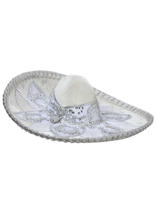 Adult Mexican Charro Hat Velvet White/Silver 600206