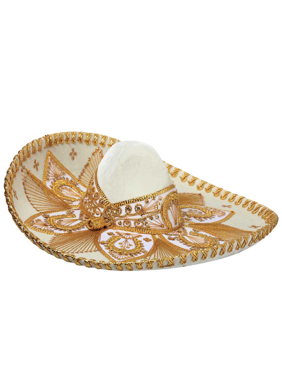 Adult Mexican Charro Hat Velvet Ivory/Gold 600209