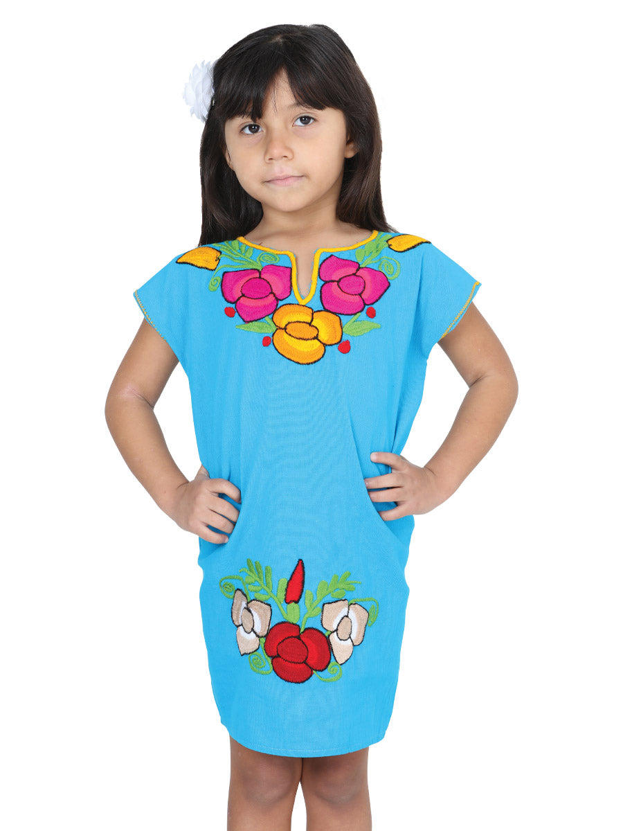 Artisanal Embroidered Dress  50% Cotton, 50% Polyester Blue  601660