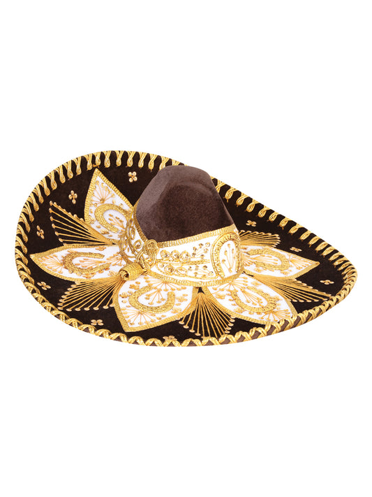 Sombrero Charro Mexicano para Adulto Terciopelo Marrón/Dorado 601777