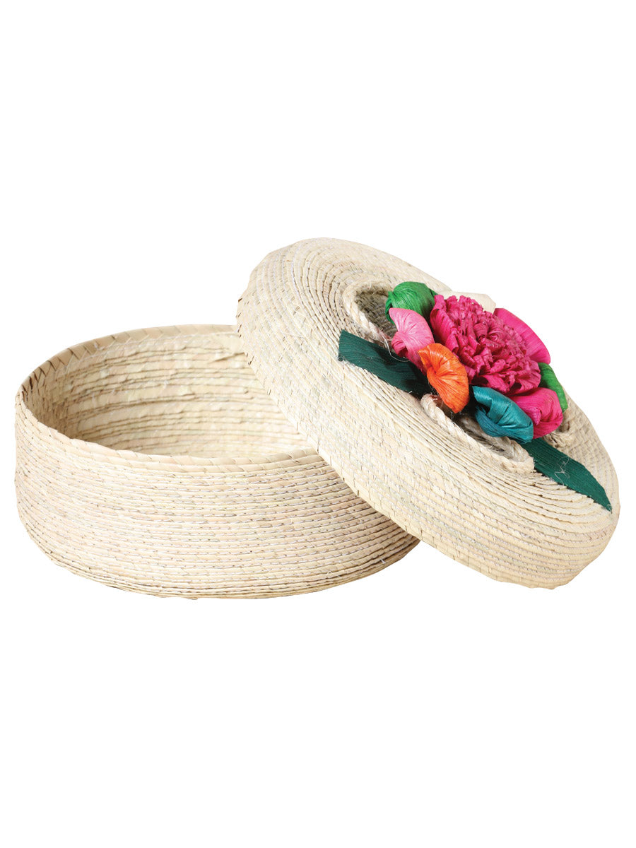 Artisanal Tortilla Warmer 100% Palm Leaf Multicolor Flower 602135