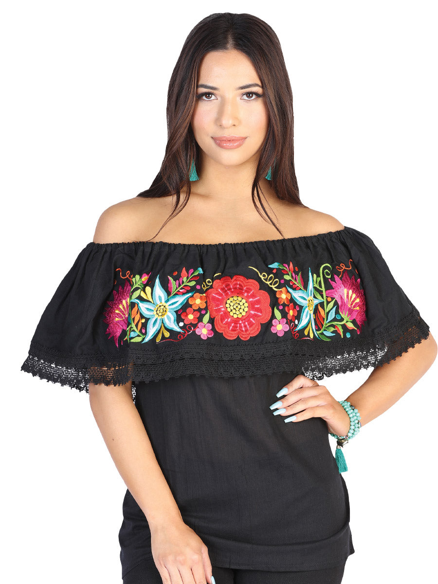 Mexican Embroidered Blouse 50% Cotton, %50 Polyester Black  602473