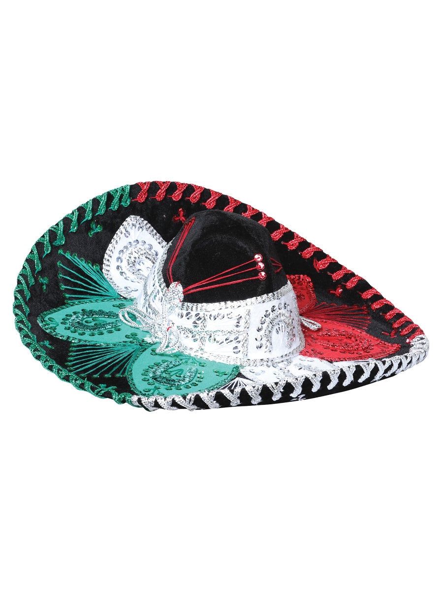 Sombrero Charro Mexicano Juvenil Terciopelo Tricolor 602535