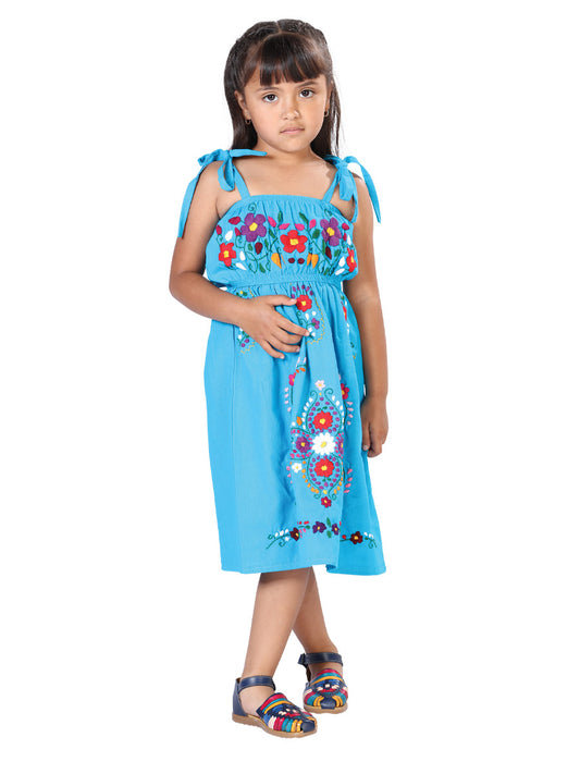 Artisanal Embroidered Dress 100% Cotton Blue 603079