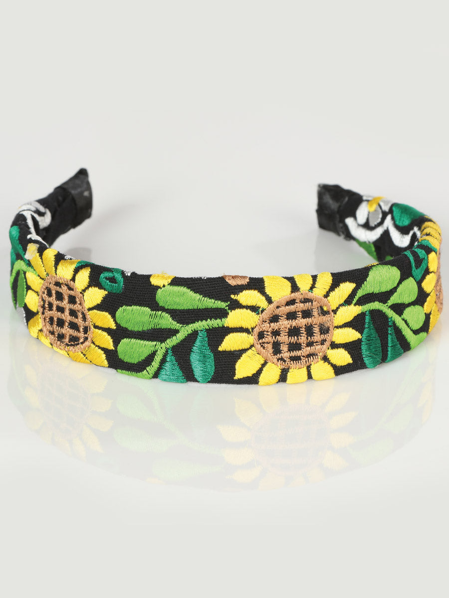 Diadema bordada artesanal 100% algodón negra 603102