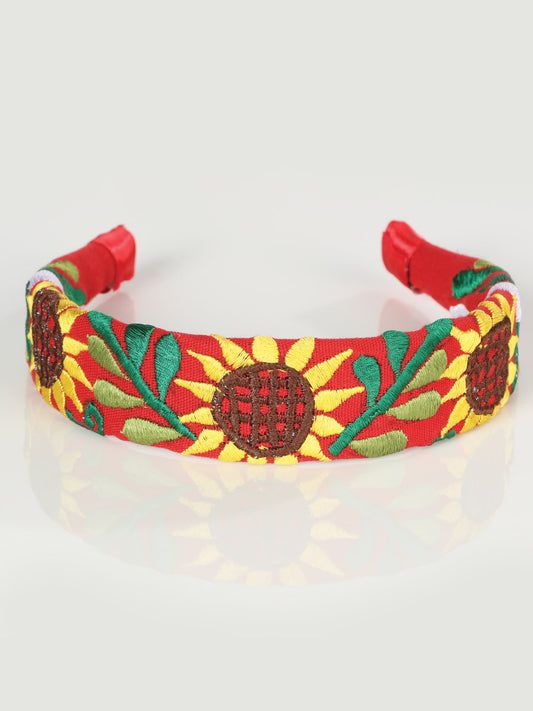 Diadema bordada artesanal 100% algodón rojo 603104